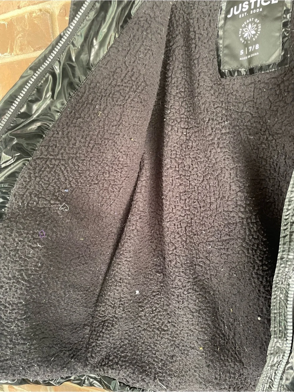 Girls Black Quilted Puffer Jacket with Fleece inside and Hood size Small, 7/8